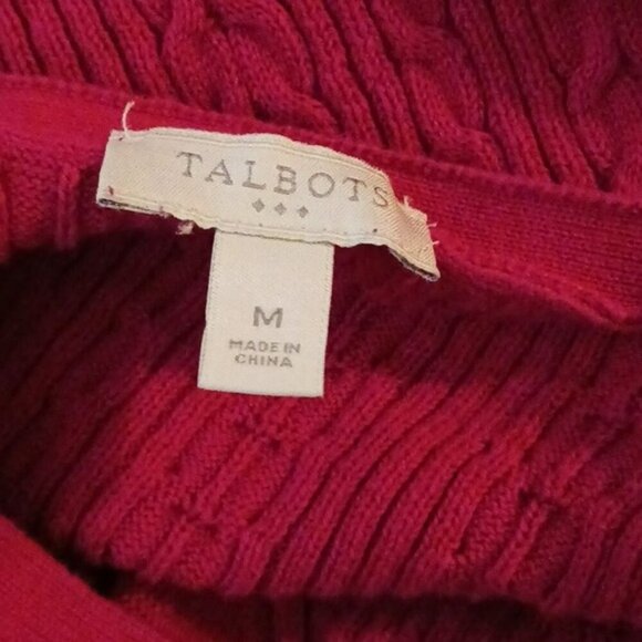 Talbots Sweater Pink V Neck Cable Knit Stretch Fitted Womens Size M - Picture 6 of 7